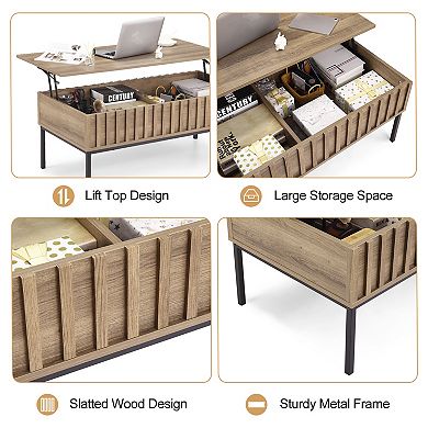Lift Top Coffee Table, 43 Inches Lift Top Coffee Table, with Hidden Compartment, Removable Shelf