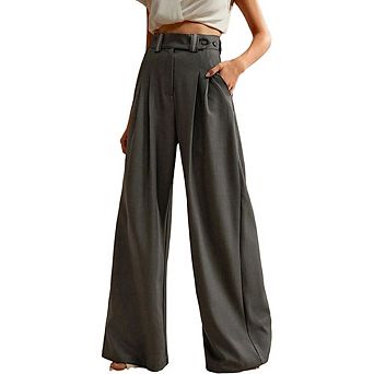 Women's High Waist Pleated Wide Leg Dress Pants Business Casual Trousers