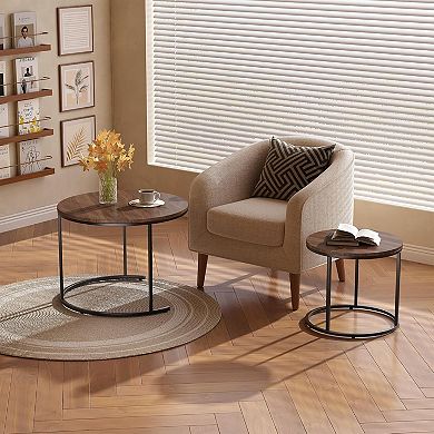 Round Nesting Coffee Table Set of 2, Round Coffee Table for Living Room,Space Saving Nesting Tables