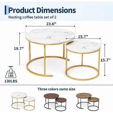 Round Nesting Coffee Table Set of 2, Round Coffee Table for Living Room,Space Saving Nesting Tables