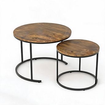 Round Nesting Coffee Table Set of 2, Round Coffee Table for Living Room,Space Saving Nesting Tables