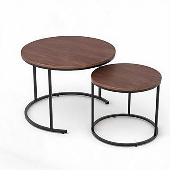 Round Nesting Coffee Table Set of 2, Round Coffee Table for Living Room,Space Saving Nesting Tables