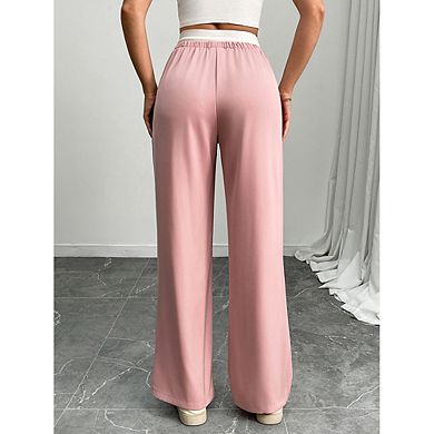 Women's Drawstring High Waist Wide Leg Casual Pants with Pockets Daily Trousers