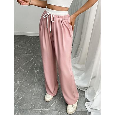 Women's Drawstring High Waist Wide Leg Casual Pants with Pockets Daily Trousers