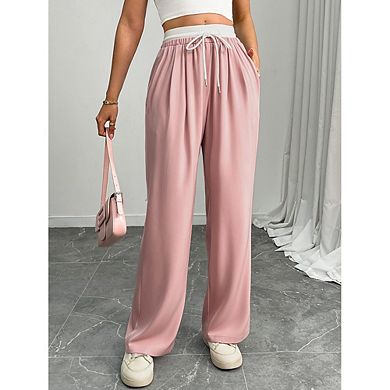 Women's Drawstring High Waist Wide Leg Casual Pants with Pockets Daily Trousers