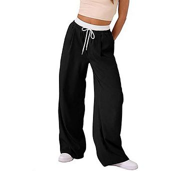 Women's Drawstring High Waist Wide Leg Casual Pants with Pockets Daily Trousers