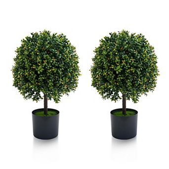 Set of 2 Artificial Boxwood Topiary Ball Trees, Realistic Potted Greenery for Indoor Outdoor Home