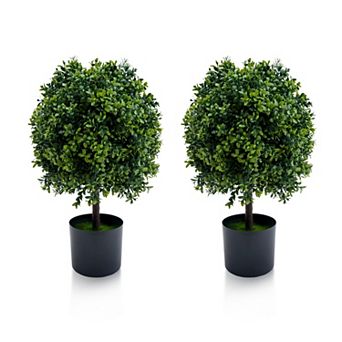 Set of 2 Artificial Boxwood Topiary Ball Trees, Realistic Potted Greenery for Indoor Outdoor Home