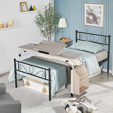 Adjustable Folding Overbed Laptop Desk with Wheels, Portable Computer Table for Home, Hospital