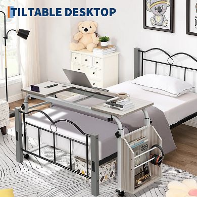 Adjustable Folding Overbed Laptop Desk with Wheels, Portable Computer Table for Home, Hospital