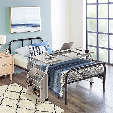 Adjustable Folding Overbed Laptop Desk with Wheels, Portable Computer Table for Home, Hospital