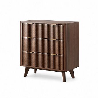 Fluted Nightstand,Modern 3 Drawer Bedside Table with Faux Marble Top,End Table with Curved Design