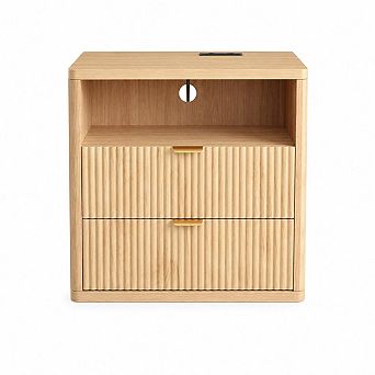 22.8" Bedside Table & Fluted Nightstand with Charging Station Modern Night Stand with Drawers