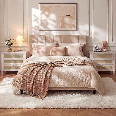 Modern Rattan Bedside Table - White Bedside Table for Bedroom - Wicker Accent