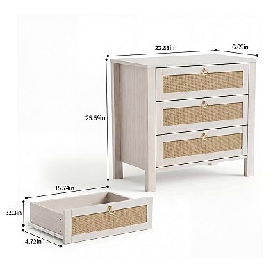Modern Rattan Bedside Table - White Bedside Table for Bedroom - Wicker Accent