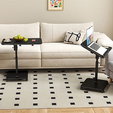 C Table End Table with Wheels - Height Adjustable Mobile Standing Desk for Home Office Classroom
