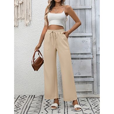 Women's Drawstring High Waist Wide Leg Pants Casual Work Trousers