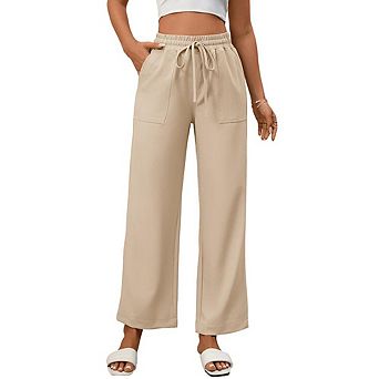 Women's Drawstring High Waist Wide Leg Pants Casual Work Trousers