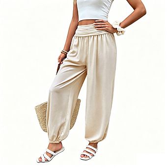Women's Fold Over Waist Harem Pants with Elastic Ankle Cuffs