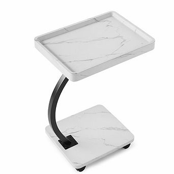 C Shape Side Table with Rolling Wheels, Laptop Side Table Capacity 50Lbs, Small Mobile End Tables