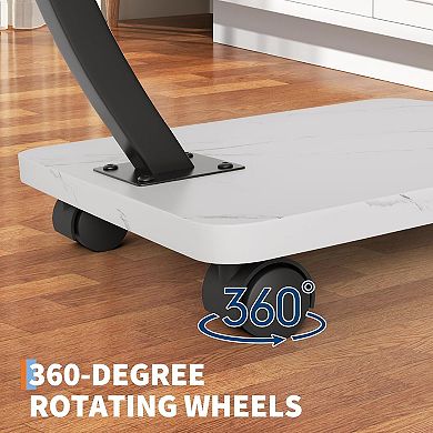 C Shape Side Table with Rolling Wheels, Laptop Side Table Capacity 50Lbs, Small Mobile End Tables