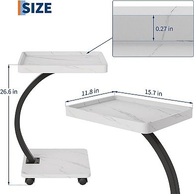 C Shape Side Table with Rolling Wheels, Laptop Side Table Capacity 50Lbs, Small Mobile End Tables