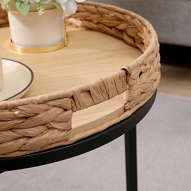 Nesting Tables Set of 2, Small Round Side Tables,Traditional Hand-Woven Nesting Tables