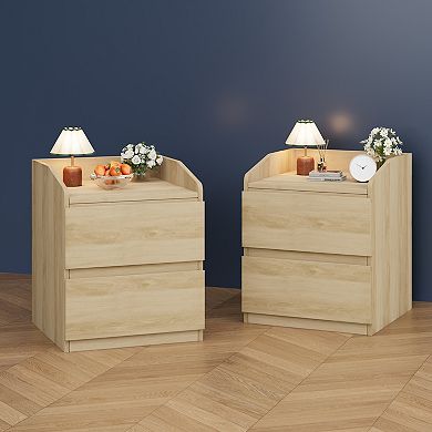 Modern Curved 2-Drawer Bedside Table - Stylish Space-Saving Bedside Table with Ample Storage