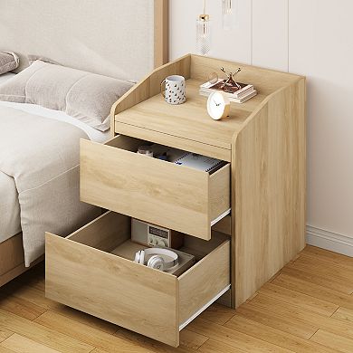 Modern Curved 2-Drawer Bedside Table - Stylish Space-Saving Bedside Table with Ample Storage