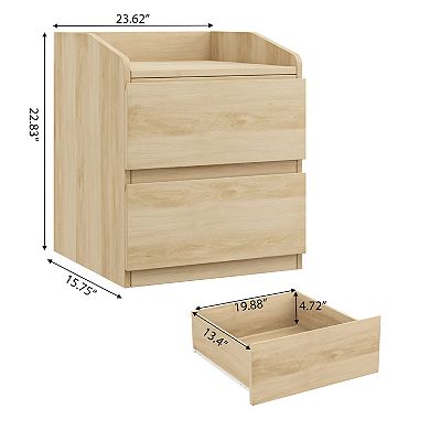 Modern Curved 2-Drawer Bedside Table - Stylish Space-Saving Bedside Table with Ample Storage