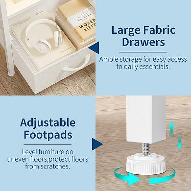 Nightstand with 2 Fabric Drawers and Open Shelf, Metal Frame and MDF Top Bedside Table