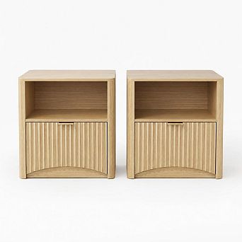 Fluted Nightstand Set of 2, Mid Century Modern Nightstand with Drawer and Storage