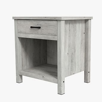 End Table-Modern Wood Beside Table with 1-Drawer ＆ Open Compartment, Small Square Nightstand