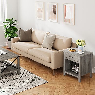 End Table-Modern Wood Beside Table with 1-Drawer ＆ Open Compartment, Small Square Nightstand