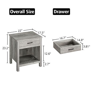 End Table-Modern Wood Beside Table with 1-Drawer ＆ Open Compartment, Small Square Nightstand