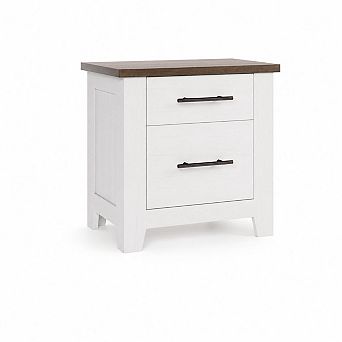 Nightstand with 2 Drawers, Night Stand with Brown Tabletop, Distressed White Bedside Table