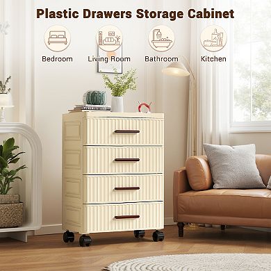 Plastic Drawer Storage, Storage Drawers for Clothes With Wheels, Fluted Design Chest Of Drawers