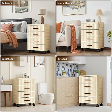 Plastic Drawer Storage, Storage Drawers for Clothes With Wheels, Fluted Design Chest Of Drawers