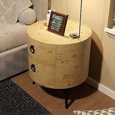 Round Side Table Sleek Black or White Finish, Drawer for Storage, Metal Legs, Accent End Table