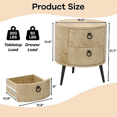 Round Side Table Sleek Black or White Finish, Drawer for Storage, Metal Legs, Accent End Table