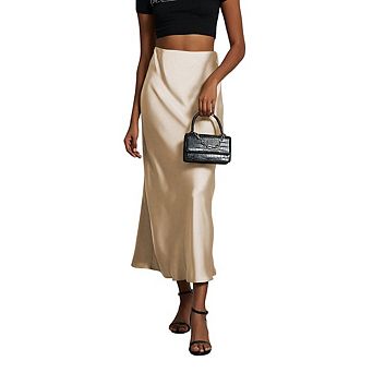 Women's High Waist Satin A-Line Maxi Skirt Elegant Casual Office Wear Long Skirt for Ladies