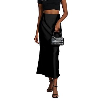 Women's High Waist Satin A-Line Maxi Skirt Elegant Casual Office Wear Long Skirt for Ladies