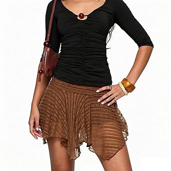 Women's Low Waist Lace Ruffled Irregular Mini Skirt Vacation Casual Date Night Short Skirt