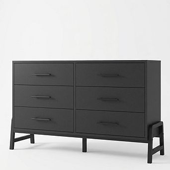 Modern 6-Drawer Wooden Entryway Storage Cabinet, Wide Freestanding Dresser Chest, Spacious Drawers