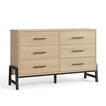 Modern 6-Drawer Wooden Entryway Storage Cabinet, Wide Freestanding Dresser Chest, Spacious Drawers