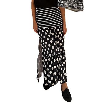 Women's Polka Dot Striped Patchwork Maxi Skirt with Slit Vacation Beach Casual Long Skirt