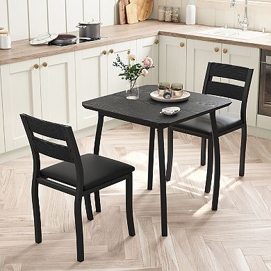 Modern 3 Piece Dining Table Set for 2, Space-Saving Kitchen Furniture, Upholstered Chairs for Home