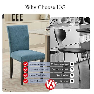 Dining Chairs Set of 2, Fabric Upholstered Parson Dining Chairs with Nailhead Trim, Padded Seat