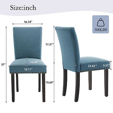 Dining Chairs Set of 2, Fabric Upholstered Parson Dining Chairs with Nailhead Trim, Padded Seat