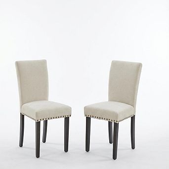 Dining Chairs Set of 2, Fabric Upholstered Parson Dining Chairs with Nailhead Trim, Padded Seat
